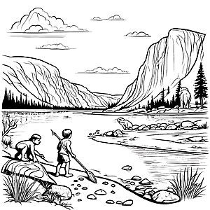 Neandertaler auf spannender Entdeckungsreise Malvorlage für neugierige Forscher