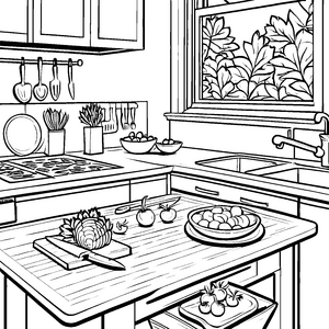 Leckere Artischocken auf dem Küchentisch Ausmalvorlage für kleine Küchenchefs
