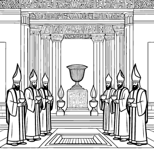 Mystische Babylonische Priester im Tempel Ausmalbild für neugierige Entdecker