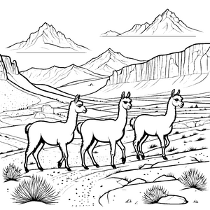 Lamas genießen den Ausblick auf majestätische Berge Malvorlage für abenteuerlustige Entdecker