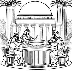 Wissbegierige Ägypter beim Schriftstudium Ausmalvorlage für kleine Forscher