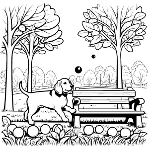 Beagle beim Spielen im Park Ausmalvorlage für abenteuerliche Tierfreunde