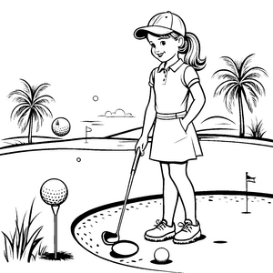Fantasievolle Golferin beim Putten Malvorlage für künstlerische Sportfreunde