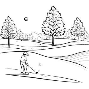 Kleiner Golfspieler auf sonnigem Grün Ausmalvorlage für junge Sportler