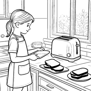 Kreativer Toaster mit duftenden Toastscheiben Ausmalvorlage für junge Küchenchefs