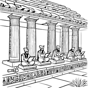 Schreibende Ägypter in antiker Tempelanlage Ausmalmotiv für neugierige Geschichtsliebhaber