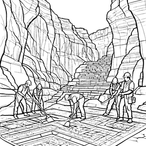 Faszinierende Archäologen erforschen geheimnisvolle Ruinen Ausmalbild für neugierige Geschichtsentdecker
