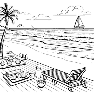 Entspanntes Strandliegen mit köstlichen Snacks Ausmalbild für sonnige Träumer