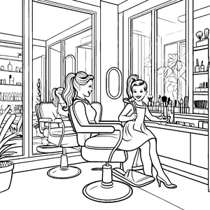 Frisuren-Zauber im modernen Salon Ausmalbild für kreative Stylisten