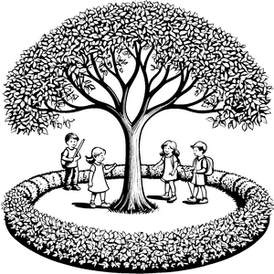 Wunderschöne Hecke mit spielenden Kindern Ausmalvorlage für neugierige Gartenentdecker