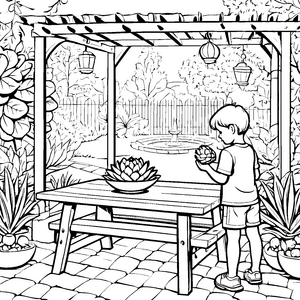 Zauberhafte Artischocke auf dem Gartentisch Ausmalvorlage für kreative Entdecker