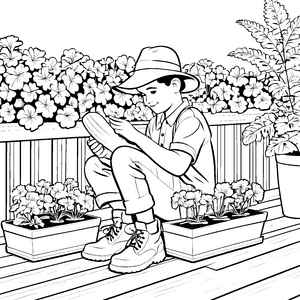 Blumenkübel mit bunten Petunien Malvorlage für kleine Gartenfreunde