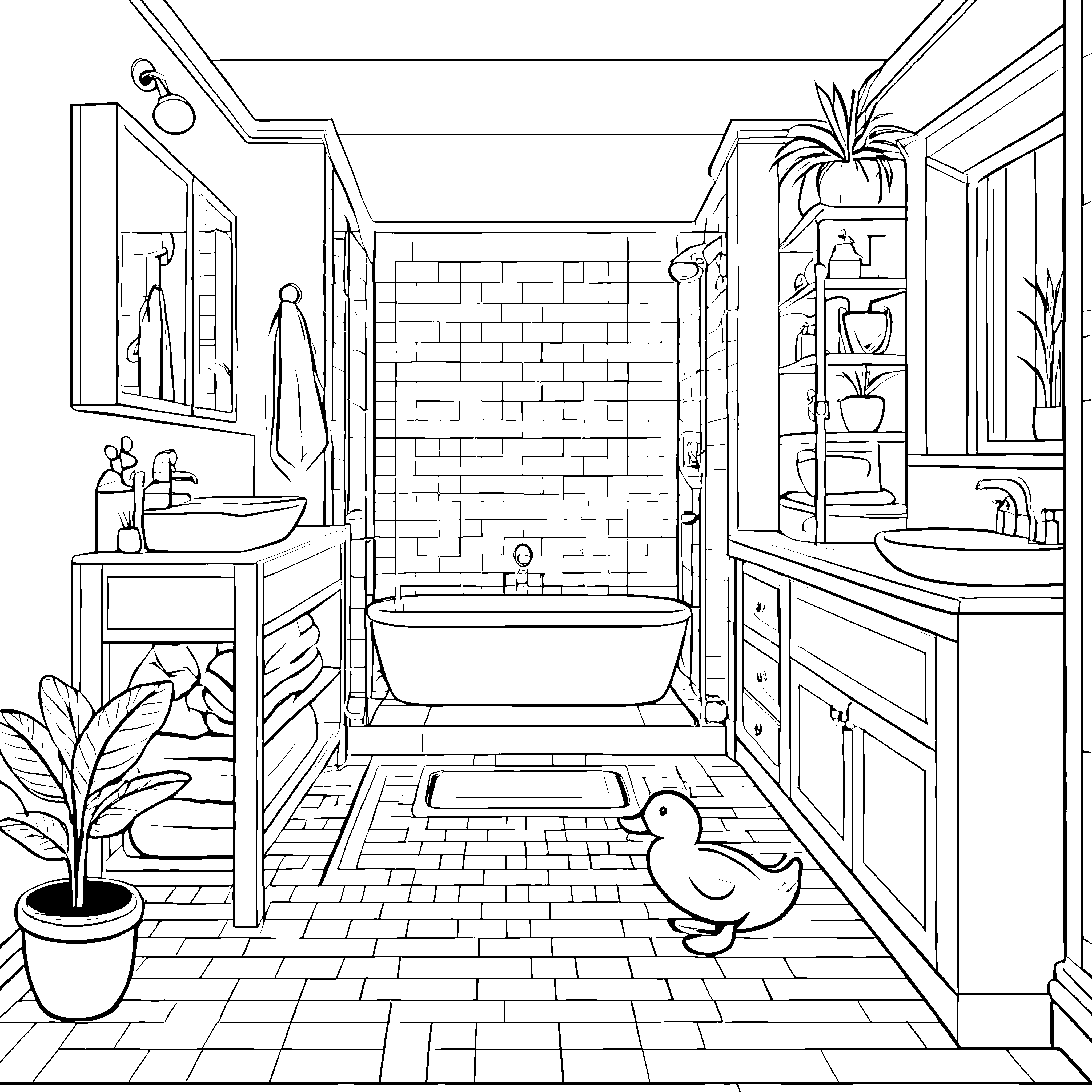Wasserspaß im stilvollen Badezimmer mit schickem Schrank Ausmalbild für neugierige kleine Entdecker