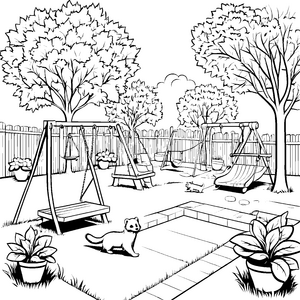 Verspieltes Frettchen erkundet den Garten Ausmalmotiv für kleine Naturfreunde