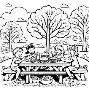 Fröhliches Picknick mit köstlichen Hamburgern Malvorlage für hungrige Entdecker