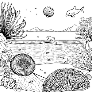 Witziger Seeigel unter schimmernden Wellen Ausmalvorlage für kleine Unterwasserentdecker