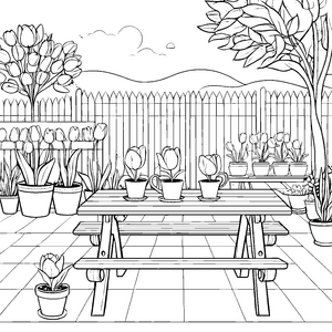 Bunte Tulpenzauber im Garten Ausmalmotiv für kreative Pflanzenfreunde