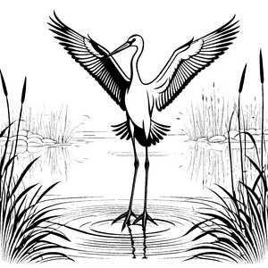 Eleganter Reiher im Wasser Malvorlage für kreative Naturforscher