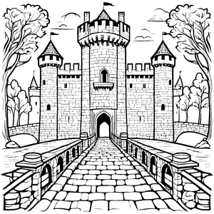 Majestätische Burg mit geheimnisvollem Tor Ausmalmotiv für junge Entdecker