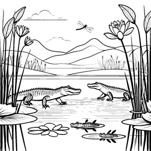 Abenteuerliche Krokodile im friedlichen Gewässer Malvorlage für neugierige Naturforscher