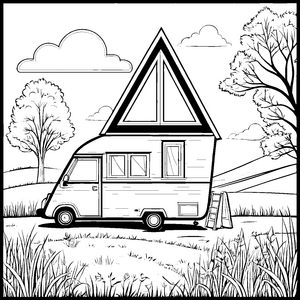 Bunter Wohnwagen in der sonnigen Landschaft Malvorlage für abenteuerlustige Entdecker