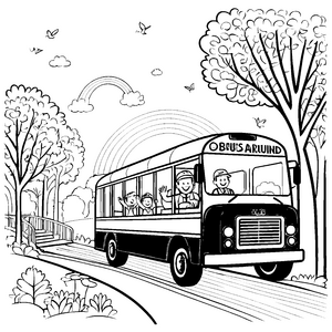 Fröhlicher Bus mit lachenden Kindern Malvorlage für junge Verkehrsfreunde