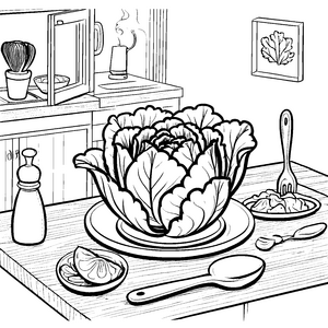 Köstlicher Weißkohl auf festlichem Tisch Ausmalbild für kreative Küchenkünstler