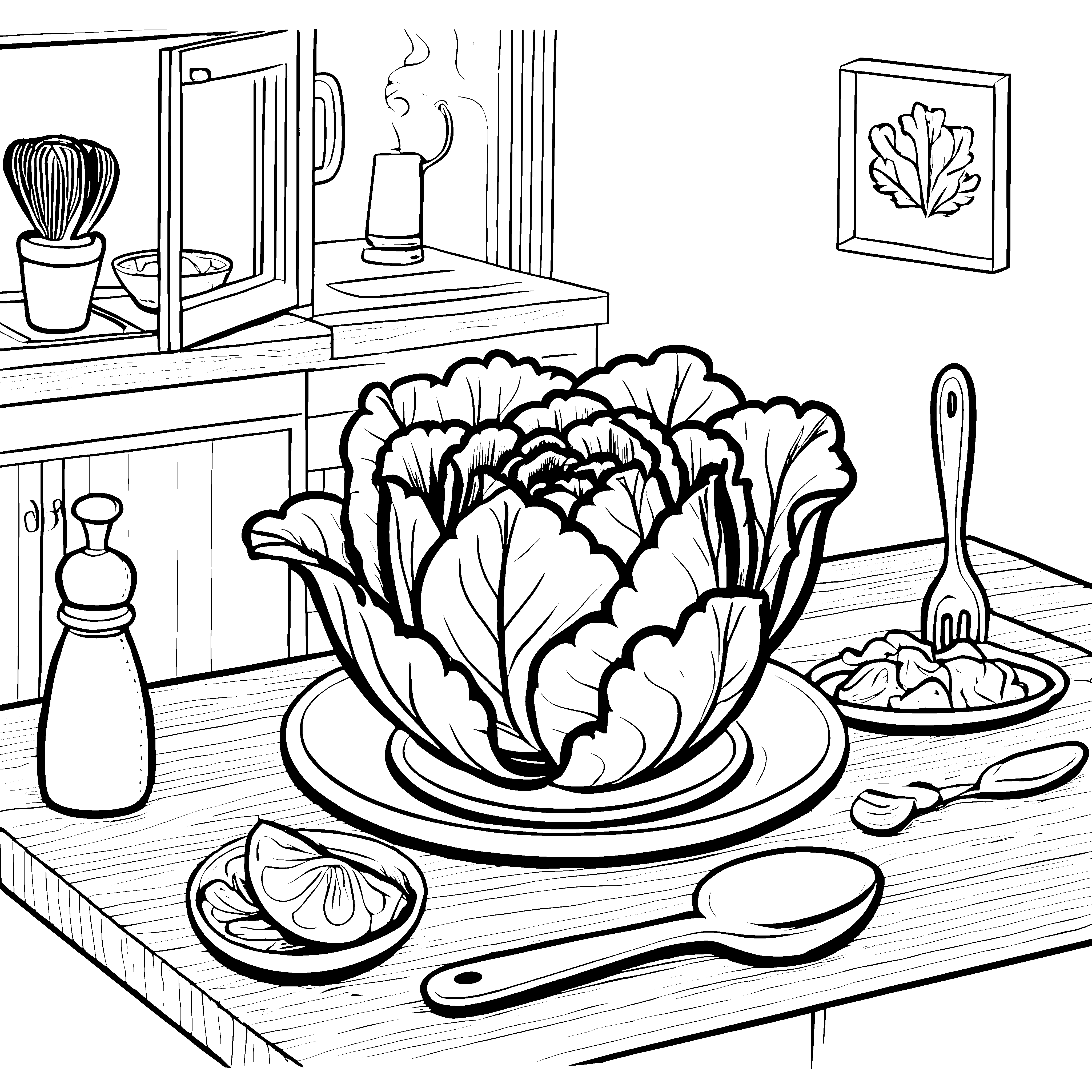 Köstlicher Weißkohl auf festlichem Tisch Ausmalbild für kreative Küchenkünstler