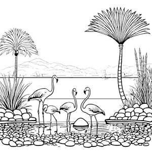 Elegante Flamingos am glitzernden Wasser Malvorlage für neugierige Künstler