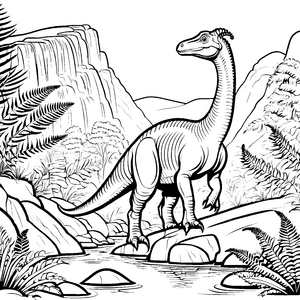 Parasaurolophus im prähistorischen Fluss Malvorlage für abenteuerlustige Dinofans