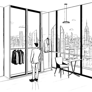 Stilvolles Herren Sakko im urbanen Atelier Ausmalvorlage für trendbewusste Stilsetter