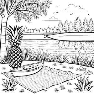 Fröhliche Ananas am ruhigen See Malvorlage für kreative Naturfreunde