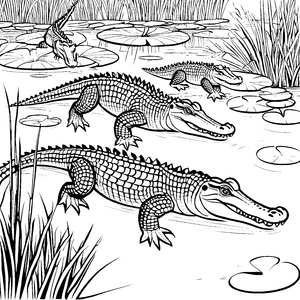 Faszinierende Krokodile im schimmernden Wasser Ausmalvorlage für neugierige Entdecker