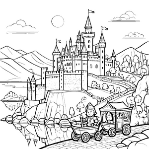 Majestätische Burg über ruhigem Wasser Ausmalbild für mutige Ritterfreunde