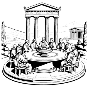 Weise Philosophinnen und Philosophen im Diskurs Ausmalvorlage für ehrgeizige Denker