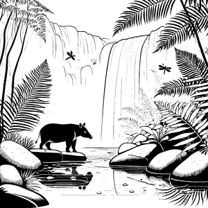 Unterwasser-Abenteuer mit neugierigem Tapir Malvorlage für entdeckungsfreudige Tierliebhaber