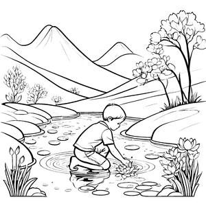 Zauberhafte Lotusblüten im stillen Teich Ausmalvorlage für kleine Naturforscher
