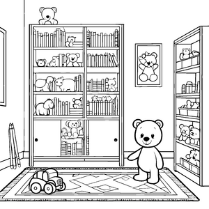 Bärchen mit bunten Spielsachen Ausmalbild für kleine Ordnungskünstler