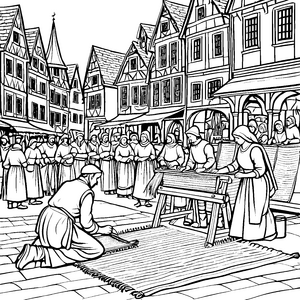 Faszinierende Weber beim Stoffewebemarkt Ausmalbild für kreative Handwerker