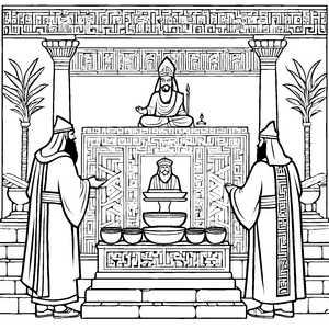 Geheimnisvolle babylonische Priester im Tempel Ausmalbild für wissbegierige Entdecker
