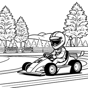 Rasanter Kartfahrer auf der aufregenden Rennstrecke Ausmalbild für flinke Rennsportfans