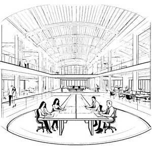 Moderne Büroumgebung mit engagierten Architekten Ausmalvorlage für kreative Planer