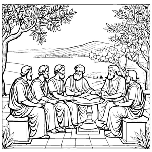 Weisheitsvolle Philosophen im inspirierenden Dialog Ausmalbild für kreative Denker