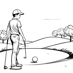 Junger Golfspieler beim Abschlag Ausmalbild für sportliche Entdecker