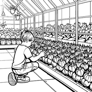 Neugierige Artischocken im Gewächshaus Ausmalbild für kleine Entdecker