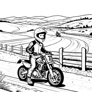 Schnelles Renn-Motorrad auf kurvenreicher Strecke Malvorlage für kleine Geschwindigkeitsliebhaber
