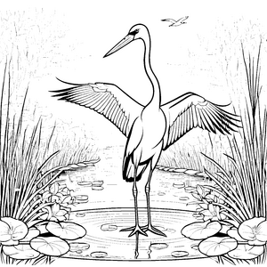 Stilvoller Reiher im seichten Wasser Ausmalbild für aufgeweckte Naturforscher