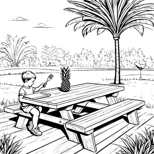 Kreative Ananas-Tafel mit hungrigem Jungen Ausmalvorlage für begeisterte Entdecker