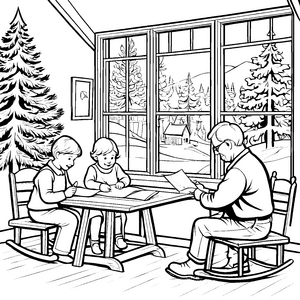 Fröhliche Weihnachtszeit mit Großeltern Ausmalmotiv für kleine Bastelfreunde