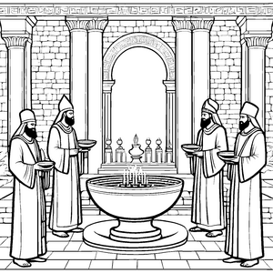 Rätselhaftes Ritual mit Babylonischen Priestern Ausmalvorlage für junge Geschichtenerzähler